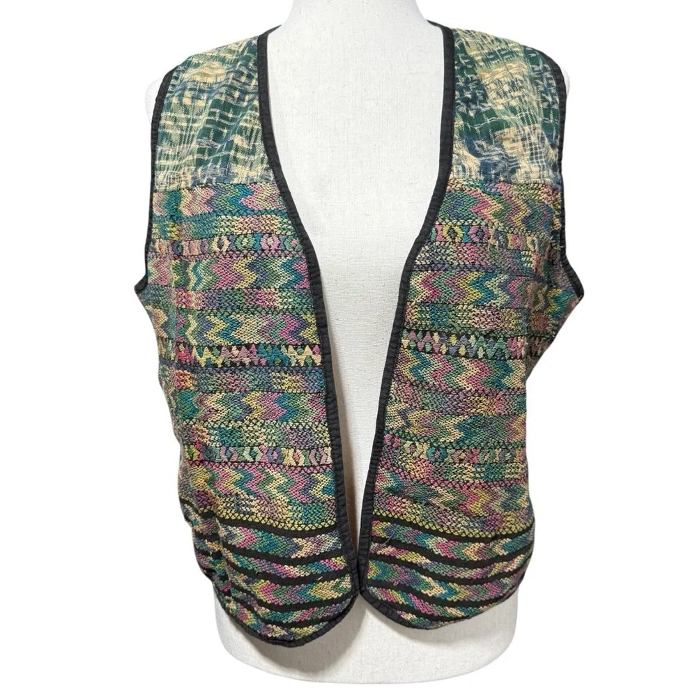 Handmade Multicolor‎ Embroidered Woven Boho Eclectic Vintage Vest Size Medium *